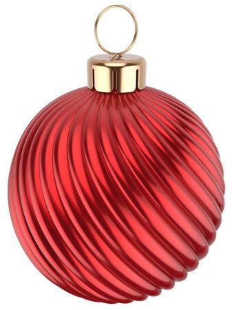 Christmas ball Happy New Year bauble red decoration sphere icon. Beautiful shiny Merry Xmas winter symbol classic traditional. 3d render isolated on white backgroundの写真素材