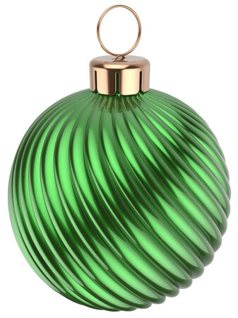 Christmas ball Happy New Years Eve bauble green decoration wintertime ornament icon traditional. Shiny Merry Xmas winter holidays symbol modern. 3d render isolated on white backgroundの写真素材