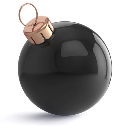 Christmas ball New Years Eve ornament decoration black wintertime bauble icon traditional. Shiny Merry Xmas winter holidays symbol blank. 3d render isolated on white backgroundの写真素材