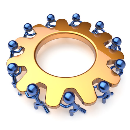Team work business brainstorming teamwork process mans turning gear together. Partnership cooperation relationship community workers unity efficiency concept. 3d render isolated on whiteの写真素材