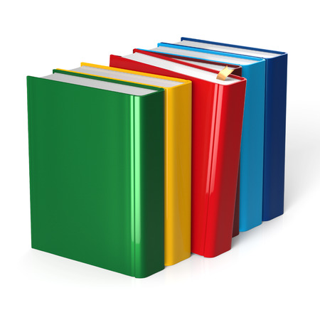 Books row colorful red selecting take choosing blank covers standing textbook template. School studying grab bookmark education content icon concept. 3d render isolated on white backgroundの写真素材