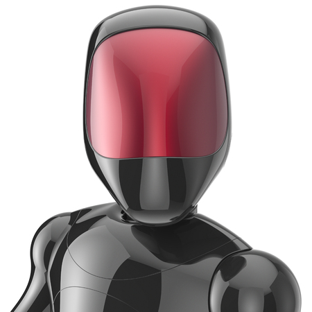 Bot robot cyborg android futuristic artificial character concept black metallic shiny. 3d render isolated on white backgroundの写真素材