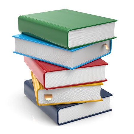 Book stack of books covers blank colorful textbooks bookmark. School studying information content learn icon concept. 3d render isolated on white backgroundの写真素材