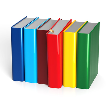 Books textbook choice row colorful red selecting take choosing blank covers standing template. School studying grab bookmark education content icon concept. 3d render isolated on white backgroundの写真素材