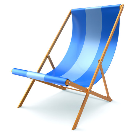 Beach chair chaise longue blue nobody relaxation holidays spa resort summer sun tropical sunbathing travel leisure comfort outdoor concept. 3d render isolated on whiteの写真素材