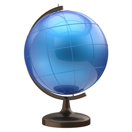 Globe blank blue Earth planet international global geography school studying world cartography symbol icon. 3d render isolated on white backgroundの写真素材