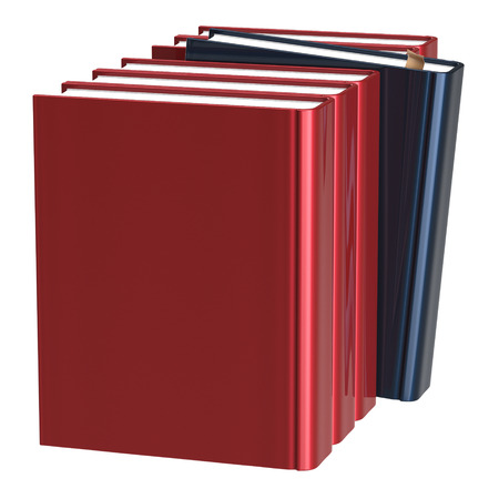 Books row blank red one selected black choosing leadership take answer covers standing textbook template. School studying grab education index content icon concept. 3d render isolated on whiteの写真素材