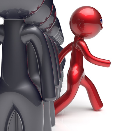 Different people individuality character red stand out from the crowd unique man think differ person otherwise run to new opportunities concept human resources hr icon. 3d render isolatedの写真素材