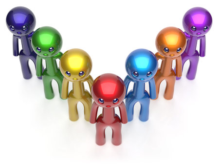 Teamwork leadership character men crowd businessman team leader individuality seven cartoon persons icon. Social relationship friends concept 3d render isolatedの写真素材