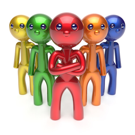 Leadership teamwork characters men crowd businessman commander team individuality five cartoon persons icon colorful social relationship friends concept 3d render isolatedの写真素材
