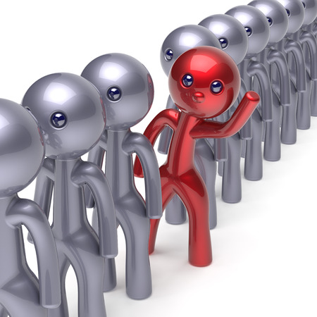 Stand out from the crowd man stylized character different individuality  people unique red think differ person otherwise hello to new opportunities concept human resources hr icon 3d render isolatedの写真素材