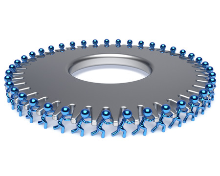 Teamwork team work hard job partnership business process men turning gear wheel gearwheel together brainstorming cooperation assistance activism community unity concept 3d render isolatedの写真素材