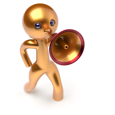 Megaphone character man promotion speaking news stylized making sale advertisement announcement golden human cartoon guy speaker person communication people shout figure icon concept 3d renderの写真素材