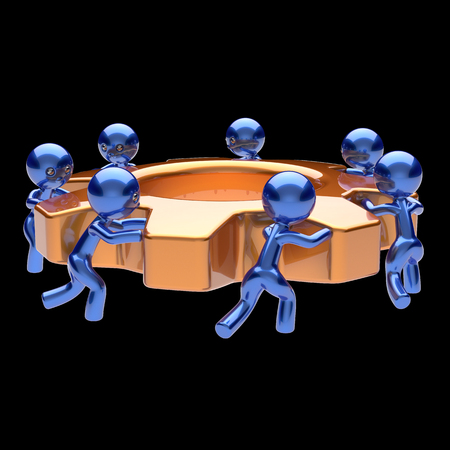 Gearwheel teamwork cogwheel business process team work men workers turning gear wheel together partnership workforce characters cooperation community make easy concept 3d render isolated on blackの写真素材