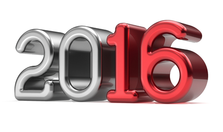 New 2016 Years Eve wintertime calendar date decoration number red silver white winter celebration adornment design element. Future era plan greeting card banner advertisement text. 3d render isolatedの写真素材