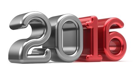 New Years Eve 2016 wintertime calendar date decoration number red silver white winter Christmas adornment design element. Future planning greeting card banner advertisement text. 3d render isolatedの写真素材