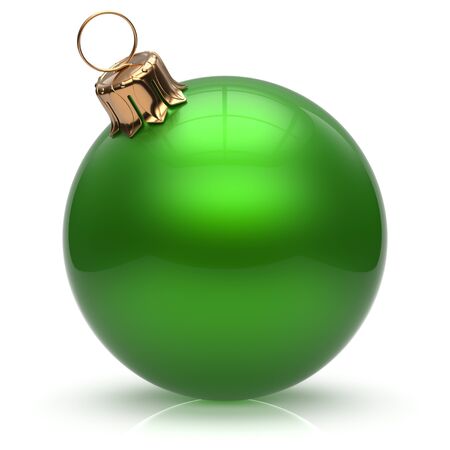 New Year's Eve Christmas ball bauble wintertime decoration green sphere hanging adornment classic. Traditional winter ornament happy holidays Merry Xmas event symbol glossy blank. 3d render isolatedの写真素材