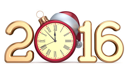 New Year's Eve 2016 beginning clock Santa hat Christmas ball bauble decoration Xmas happy wintertime...