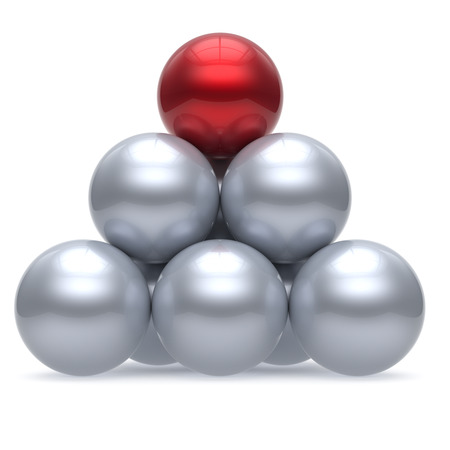 Pyramid leader sphere ball hierarchy corporation red top order leadership element teamwork group business concept shiny sparkling white chrome. 3d render isolatedの写真素材