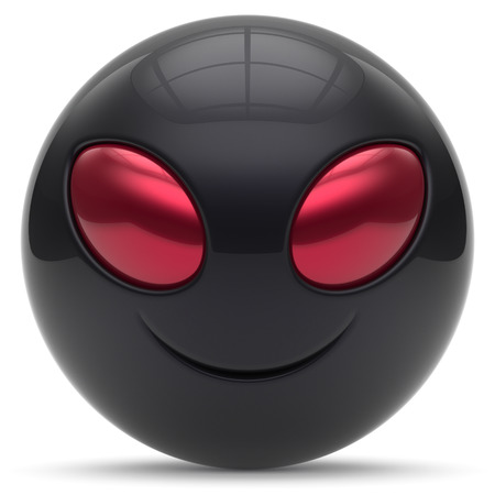 Smiley alien face head cartoon cute emoticon monster ball black red avatar. Cheerful funny smile invader person character toy laughing eyes joy icon concept. 3d render isolatedの写真素材