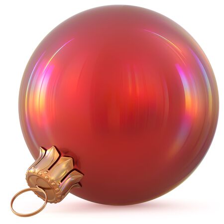 Christmas ball red New Year's Eve decoration bauble wintertime hanging adornment souvenir. Traditional ornament happy winter holidays Happy Merry Xmas symbol blank shiny classic. 3d illustrationの写真素材