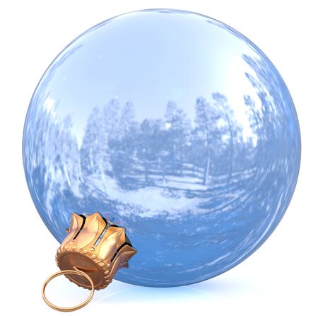 Christmas ball white New Year's Eve bauble chrome decoration shiny wintertime hanging sphere adornment silver souvenir. Traditional ornament happy winter holidays Merry Xmas symbol. 3d illustrationの写真素材