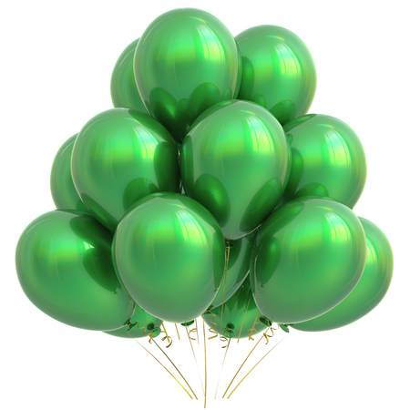 Green balloon party happy birthday holiday carnival celebrate anniversary decoration 3D illustration isolatedの写真素材