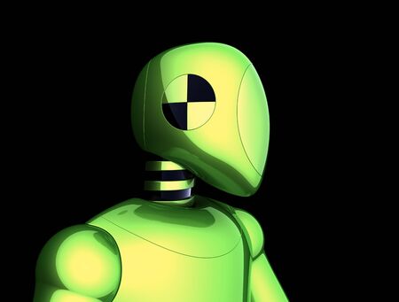 Robot futuristic green cyborg bot android character concept. 3d illustration isolated on black backgroundの写真素材