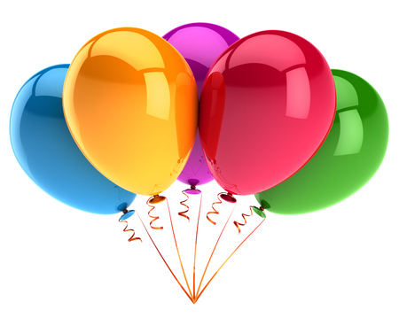 colorful balloons five 5, happy birthday party balloon bunch multicolor, celebrate anniversary, graduation, holidays decoration. 3d illustrationの写真素材