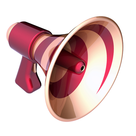 announcement news blog megaphone, communication loudspeaker, bullhorn red golden glossy stylish. message icon concept. 3d illustrationの写真素材