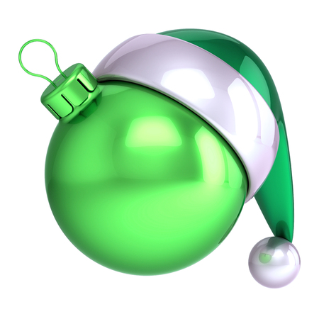 Santa Claus hat green Christmas ball decoration ornament funny blank. New Year's Day bauble. Merry Xmas icon concept. 3d illustration isolatedの写真素材