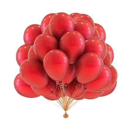 red party helium balloons bunch blank. happy birthday anniversary decoration classic. 3d illustration isolatedの写真素材