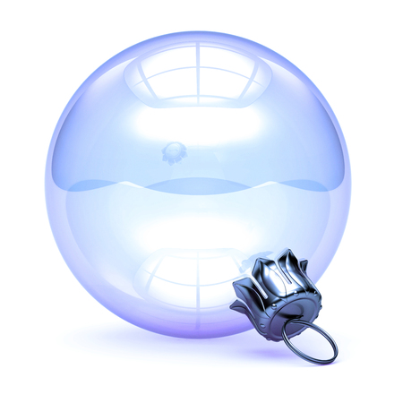 New Year's Eve bubble bauble Christmas ball white glass translucent fragile decoration clean blank. Glossy sphere decor hanging adornment traditional symbol. 3d illustrationの写真素材