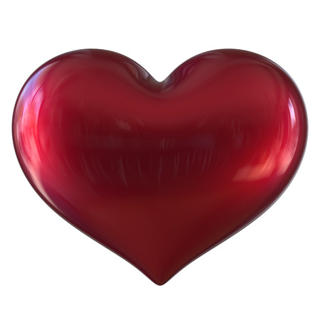 Heart shape Love symbol red glossy. Valentine greeting card design element. Healthcare heartbeat icon concept. 3d illustration isolatedの写真素材