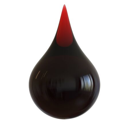 Black oil drop petrol gasoline droplet glossy. Petroleum liquid fuel engine lubricant symbol. Water pollution icon concept. 3d illustration isolatedの写真素材