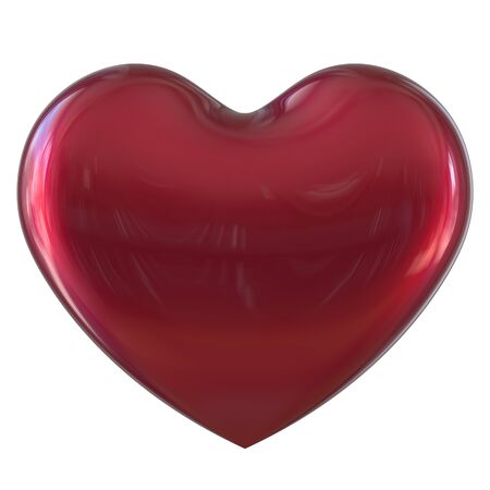 Valentine's Day heart shape Love symbol classic red glossy. Blood beat pulse icon sweetheart concept. 3d rendering illustration, isolatedの写真素材