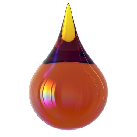 Oil drop petrol gasoline droplet orange glossy. Petroleum liquid fuel engine lubricant symbol. Water pollution icon concept. 3d illustration isolatedの写真素材