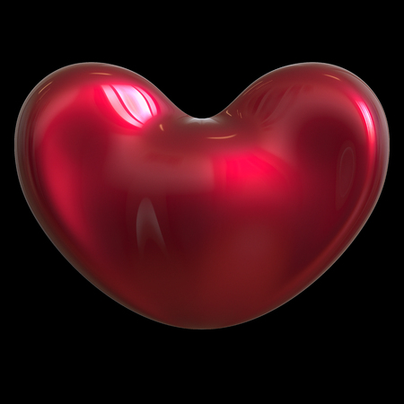 Heart shape ugly Love symbol glossy red. Wedding marriage greeting card design element concept. 3d rendering illustration, isolated on blackの写真素材