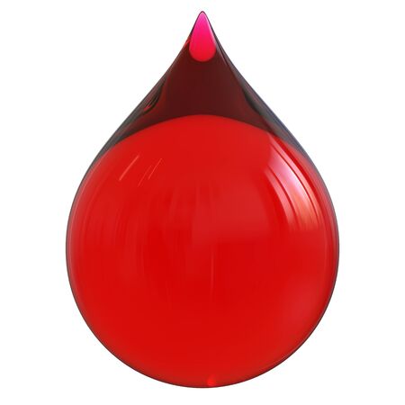 Drop of blood red liquid translucent abstract oil droplet form close-up. Loss of blood hemorrhage icon concept. 3d rendering illustration, isolatedの写真素材