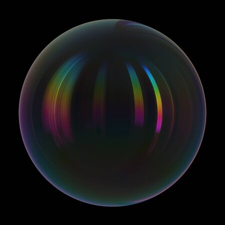 Sphere bubble black oil drop close-up. Circle ball simple geometric round shape. 3d illustration, isolated on blackの写真素材