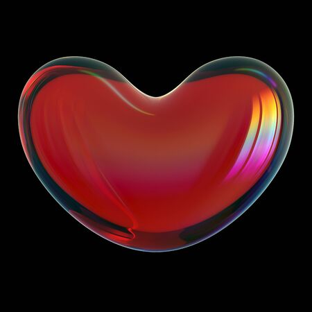 Heart shape symbol dark liquid black translucent like oil lubricant petroleum. 3d illustration, isolated on blackの写真素材