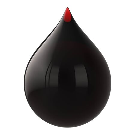 3d rendering of single drop oil petrol gasoline black droplet close-up. Petroleum liquid fuel engine lubricant symbol. Water pollution conceptの写真素材