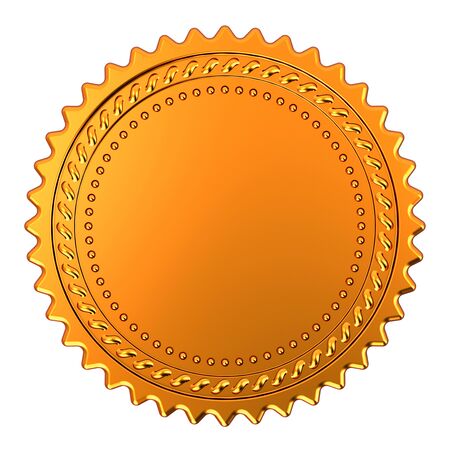 Blank rosette golden stamp award reward medal. Achievement best badge winner template design element empty. 3d illustration isolatedの写真素材