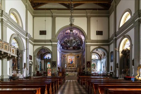 Interior of the cathedral of Palmanova. Fortress city, unesco heritage. It is the main place of worship in Palmanova.のeditorial素材