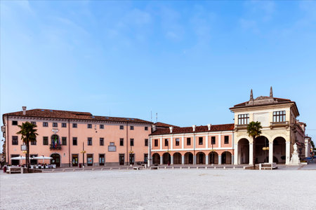 Piazza Grande of Palmanova, a UNESCO-listed fortress city. Municipal building and lodge of merchants.のeditorial素材