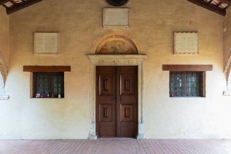 Entrance to the church of the Madonna della Neve, church of Titiano in the municipality of Precenicco.の写真素材