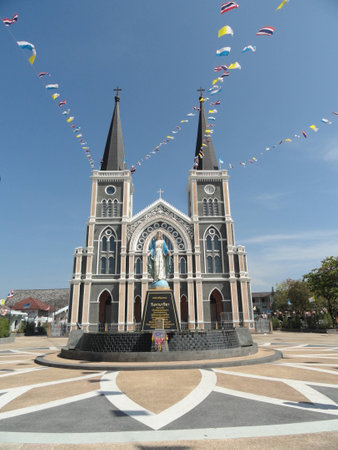 catholic church and blue skyの写真素材