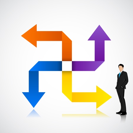 Businessman in Colorful Arrow Backgroundのイラスト素材