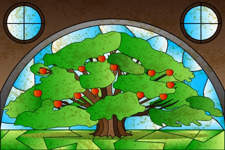 Tree Stained Glass Paintingのイラスト素材