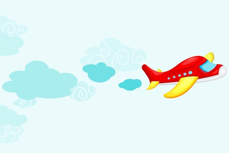 easy to edit vector illustration of airplane with cloudのイラスト素材
